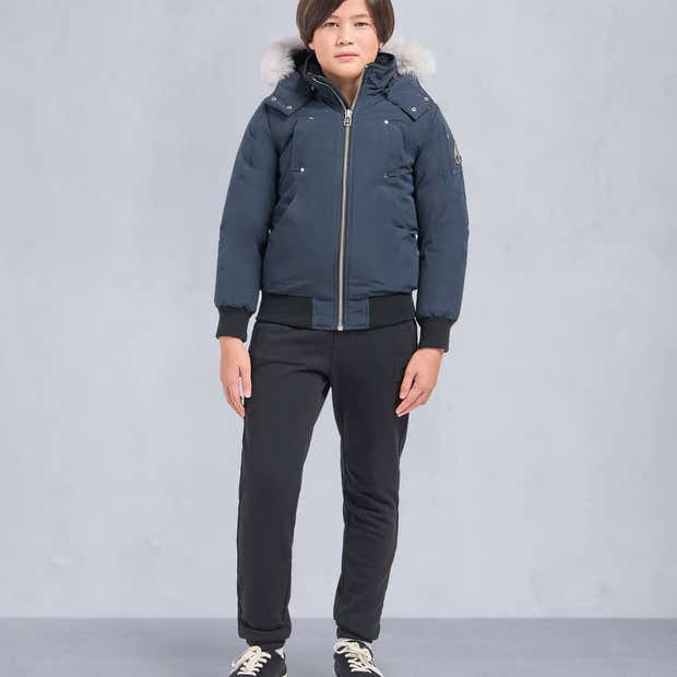 Moose Knuckles Kids' Original Shearling Hooded Bomber Jacket - Navy