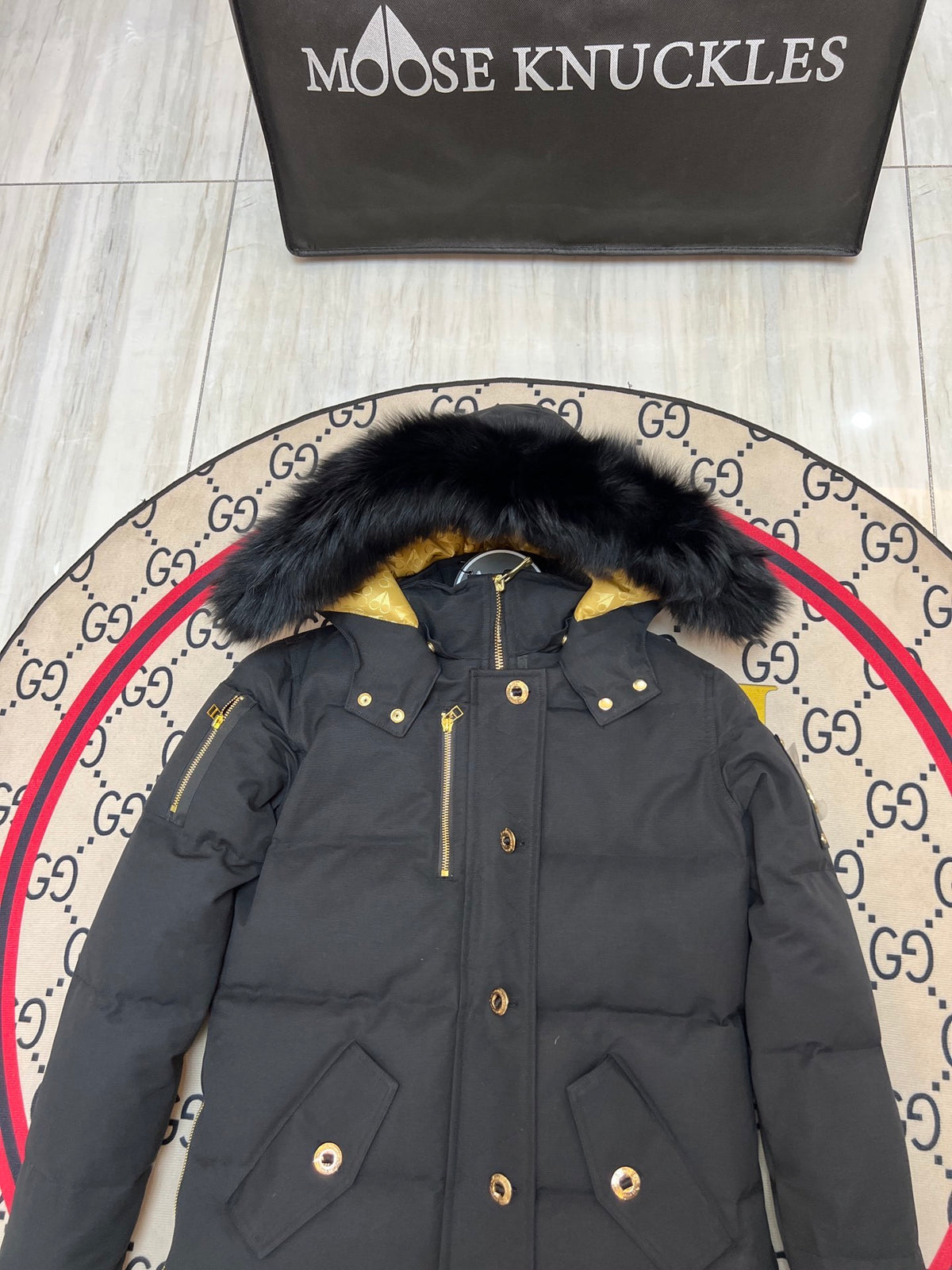 Moose Knuckles Women's Hooded Puffer Jacket with Gold-Tone Hardware