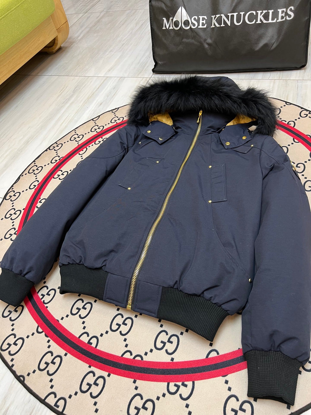 Moose Knuckles Men's Hooded Bomber Jacket with Gold-Tone Hardware