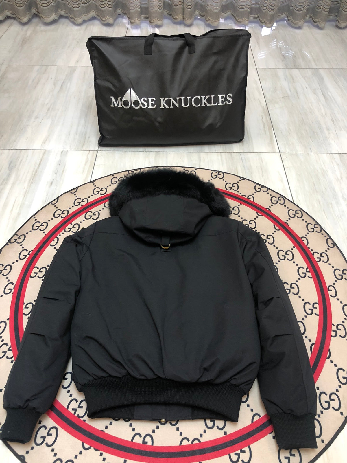 Moose Knuckles Men's Hooded Bomber Jacket with Gold-Tone Hardware