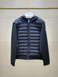 Moncler Hooded Knit-Sleeve Down Jacket – Black