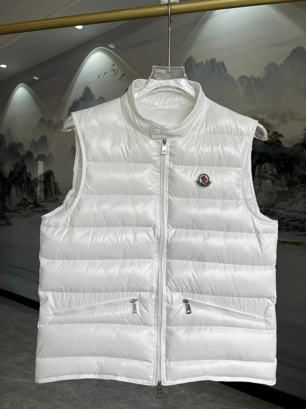 Moncler Glossy Quilted Vest with Angled Zip Pockets