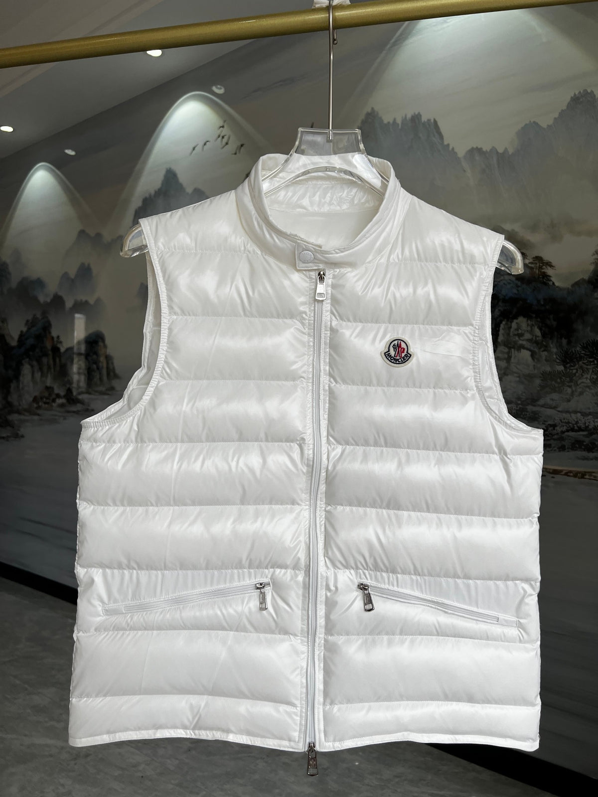 Moncler Glossy Quilted Vest with Angled Zip Pockets