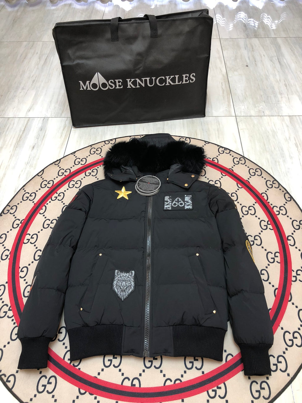 Moose Knuckles Unisex Multi-Patch Hooded Puffer Jacket – Black