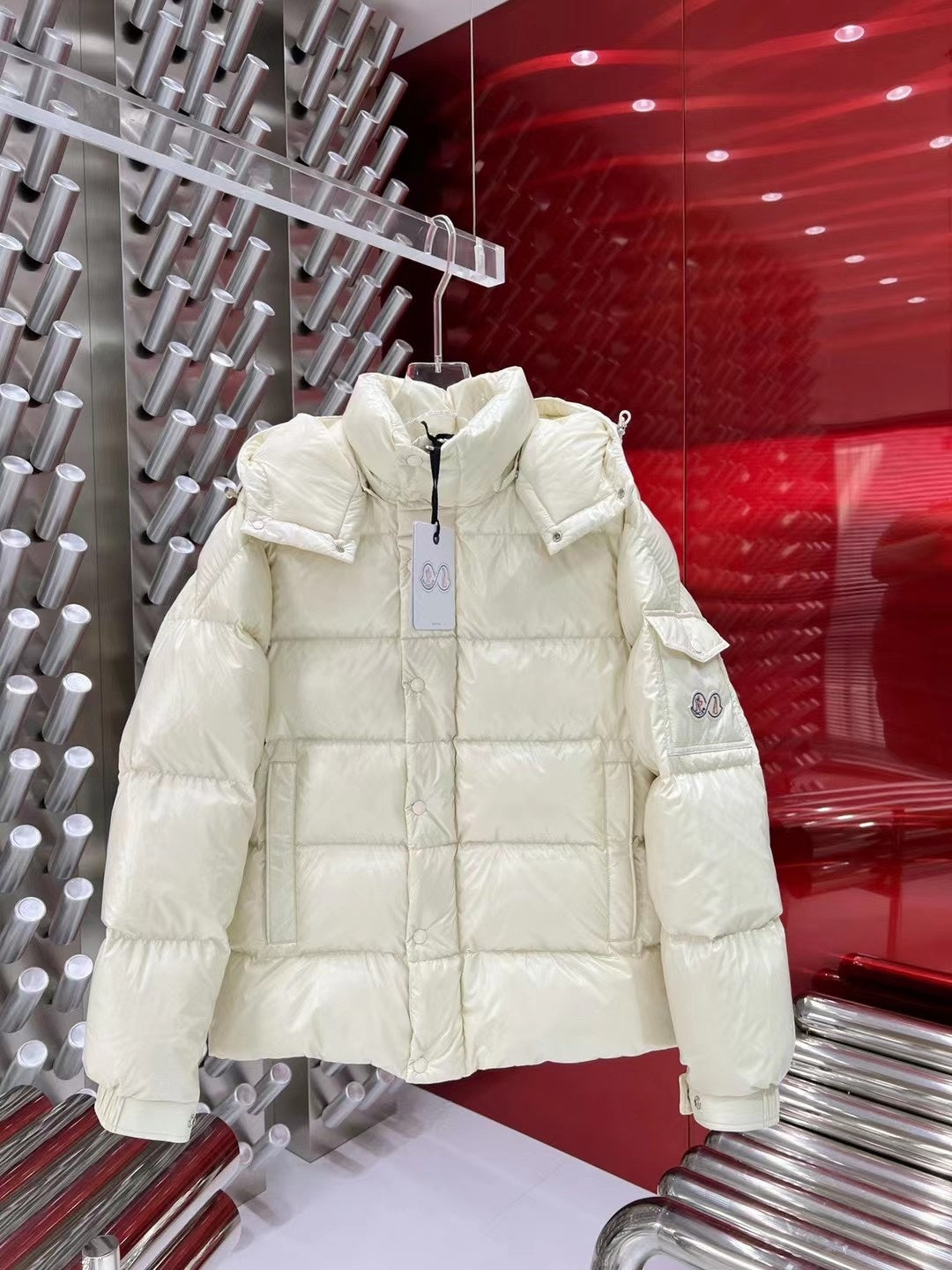 Moncler 70th Anniversary Hooded Puffer Jacket with Dual Logo Patch