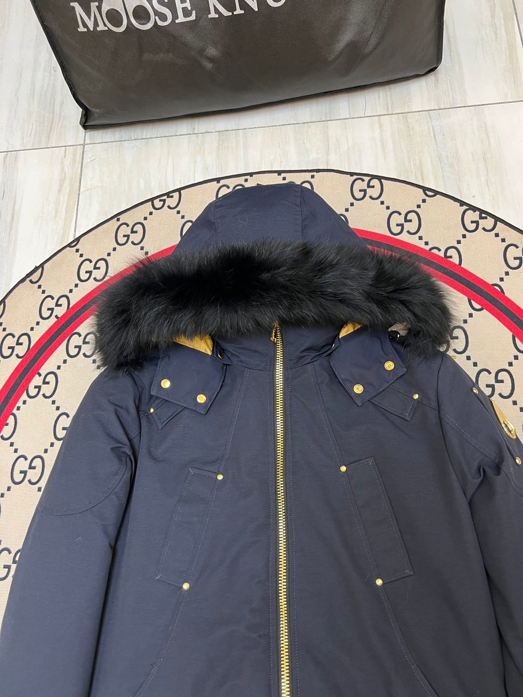 Moose Knuckles Men's Hooded Bomber Jacket with Gold-Tone Hardware