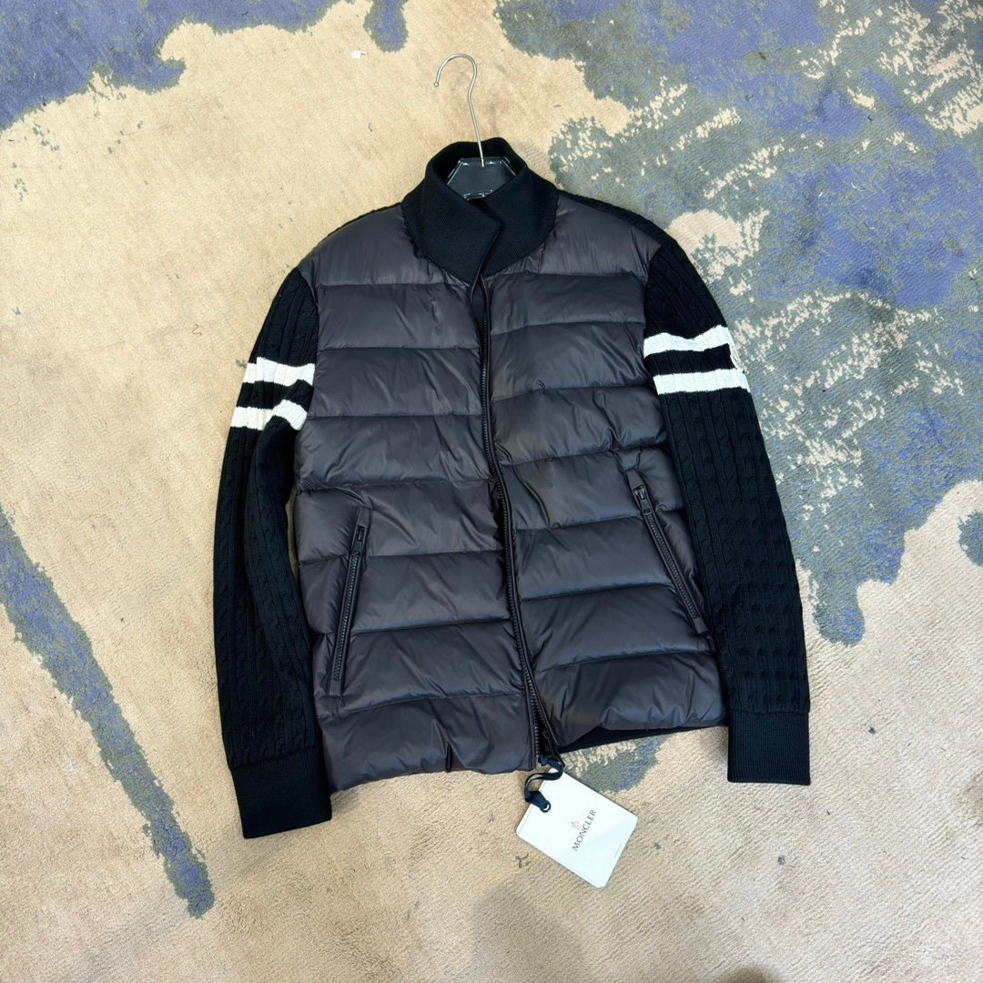 Moncler Knit-Panel Jacket with Striped Sleeves