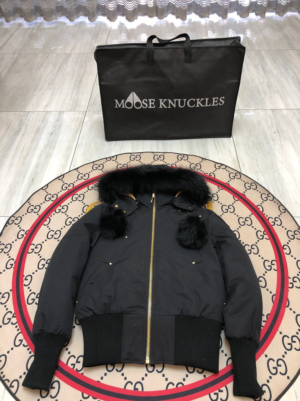 Moose Knuckles Women's Hooded Bomber Jacket with Pom-Pom Detail