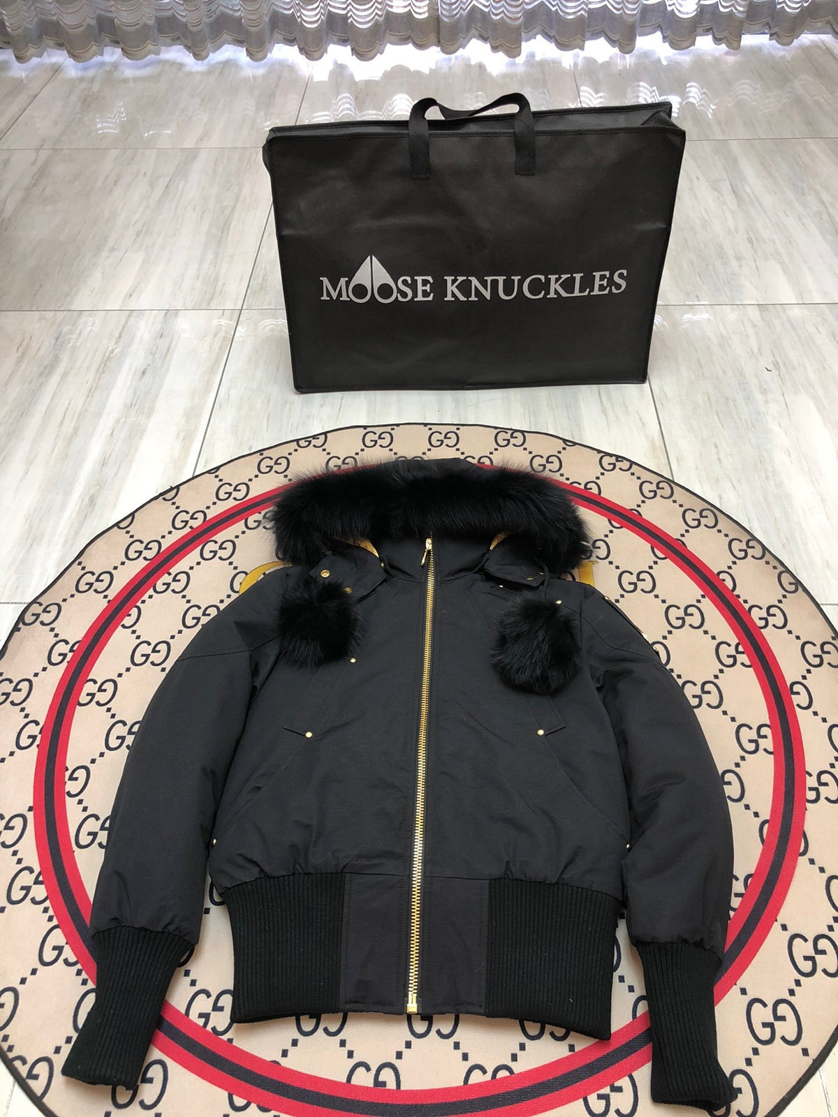 Moose Knuckles Women's Hooded Bomber Jacket with Pom-Pom Detail