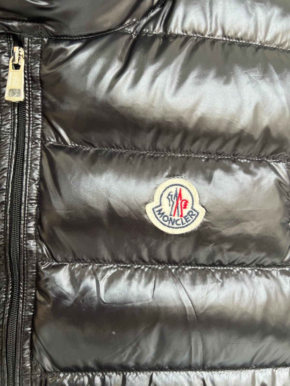 Moncler Glossy Quilted Vest with Angled Zip Pockets