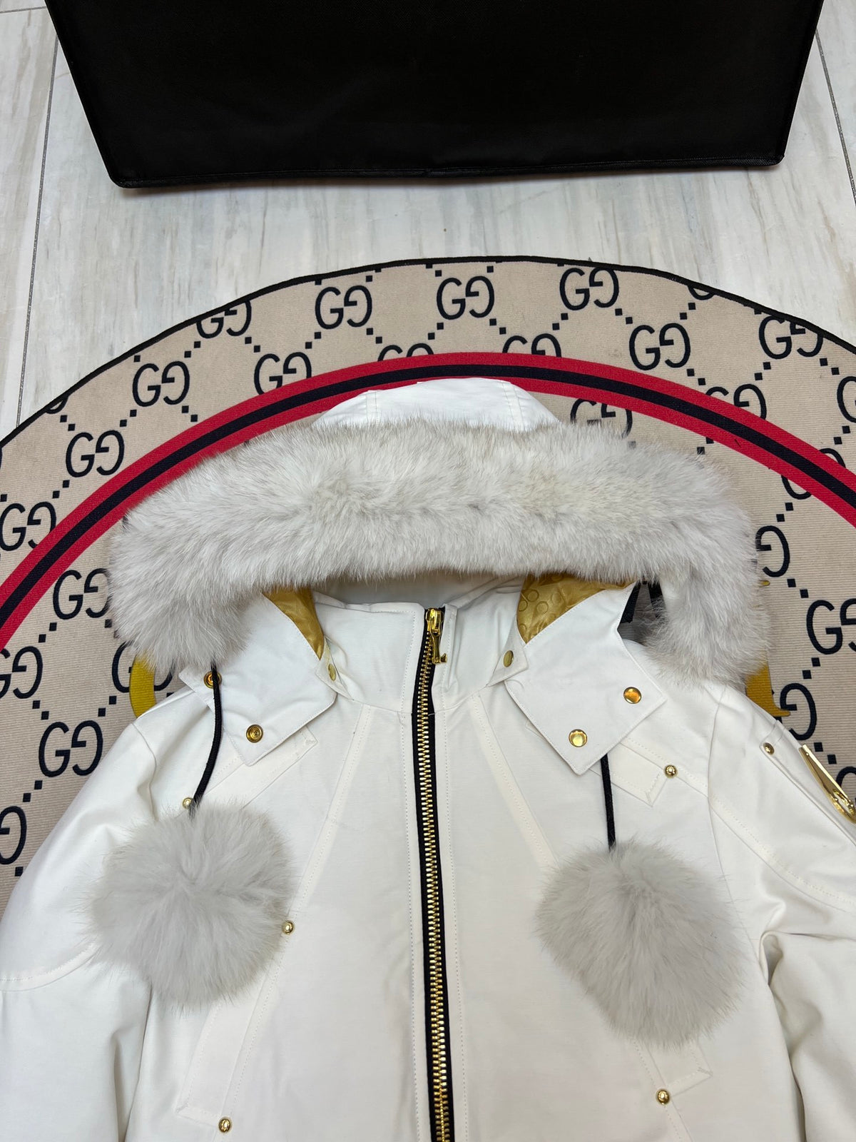 Moose Knuckles Women's Hooded Bomber Jacket with Pom-Pom Detail
