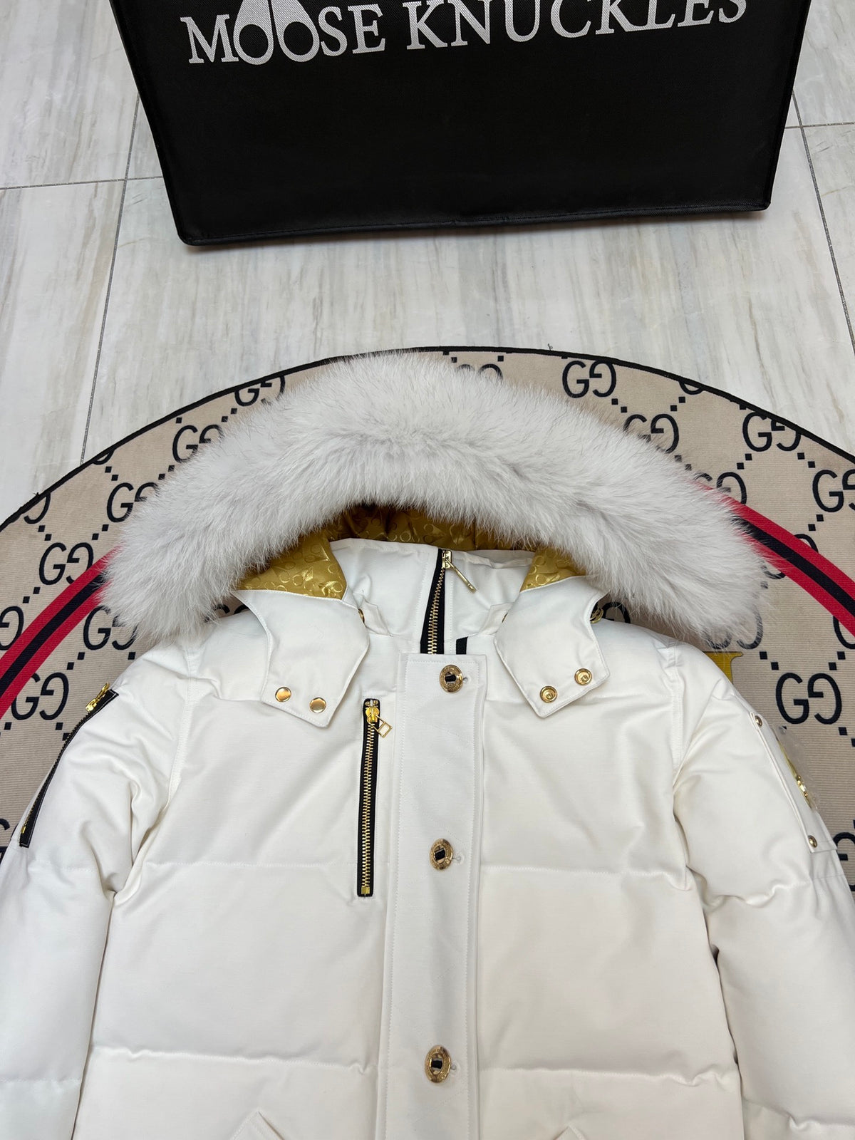 Moose Knuckles Women's Hooded Puffer Jacket with Gold-Tone Hardware