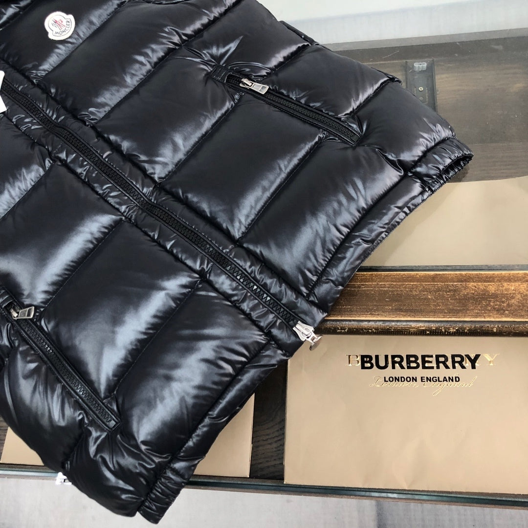 Moncler Glossy Hooded Puffer Vest - Black