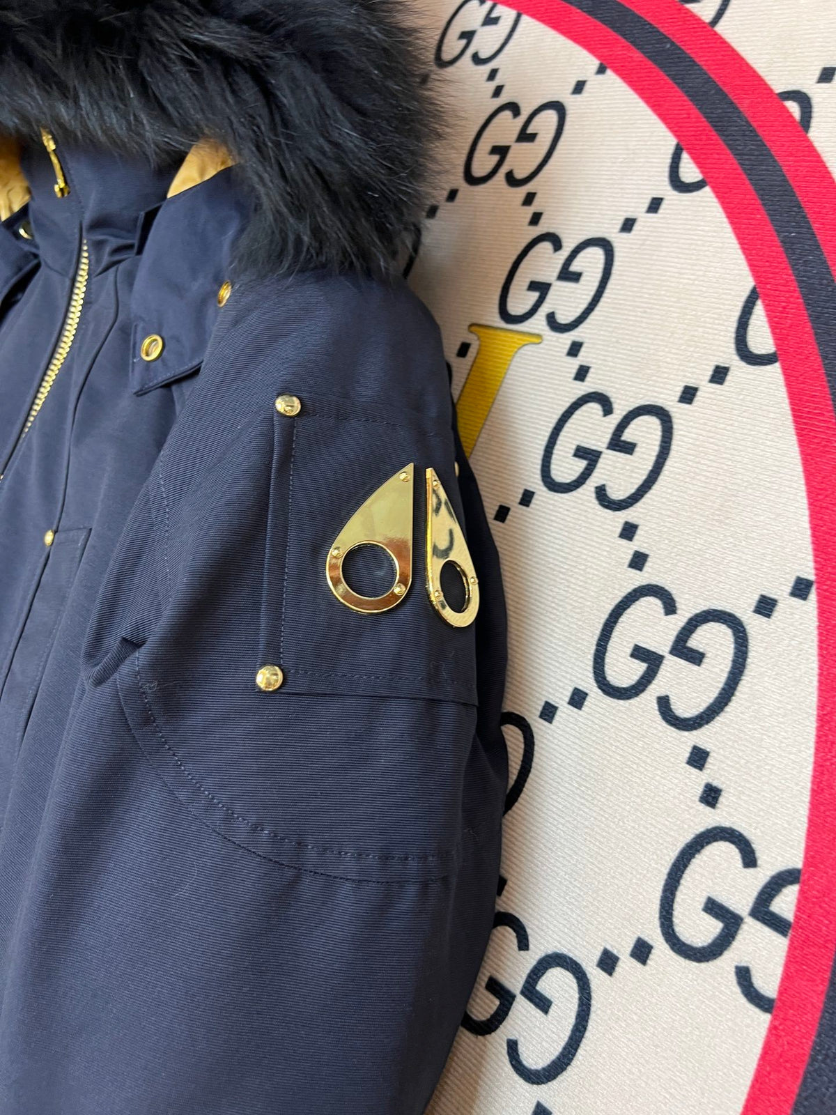 Moose Knuckles Men's Hooded Bomber Jacket with Gold-Tone Hardware