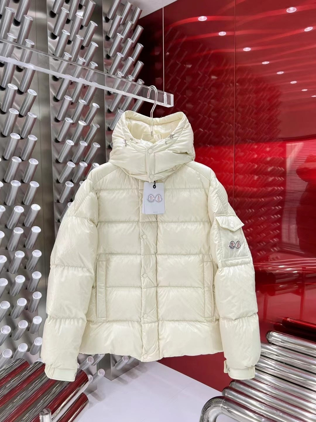 Moncler 70th Anniversary Hooded Puffer Jacket with Dual Logo Patch