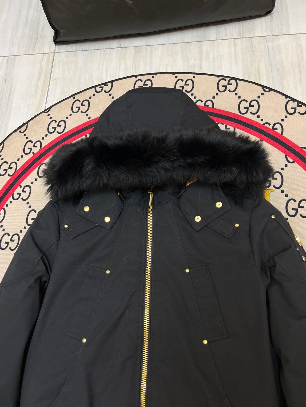 Moose Knuckles Men's Hooded Bomber Jacket with Gold-Tone Hardware