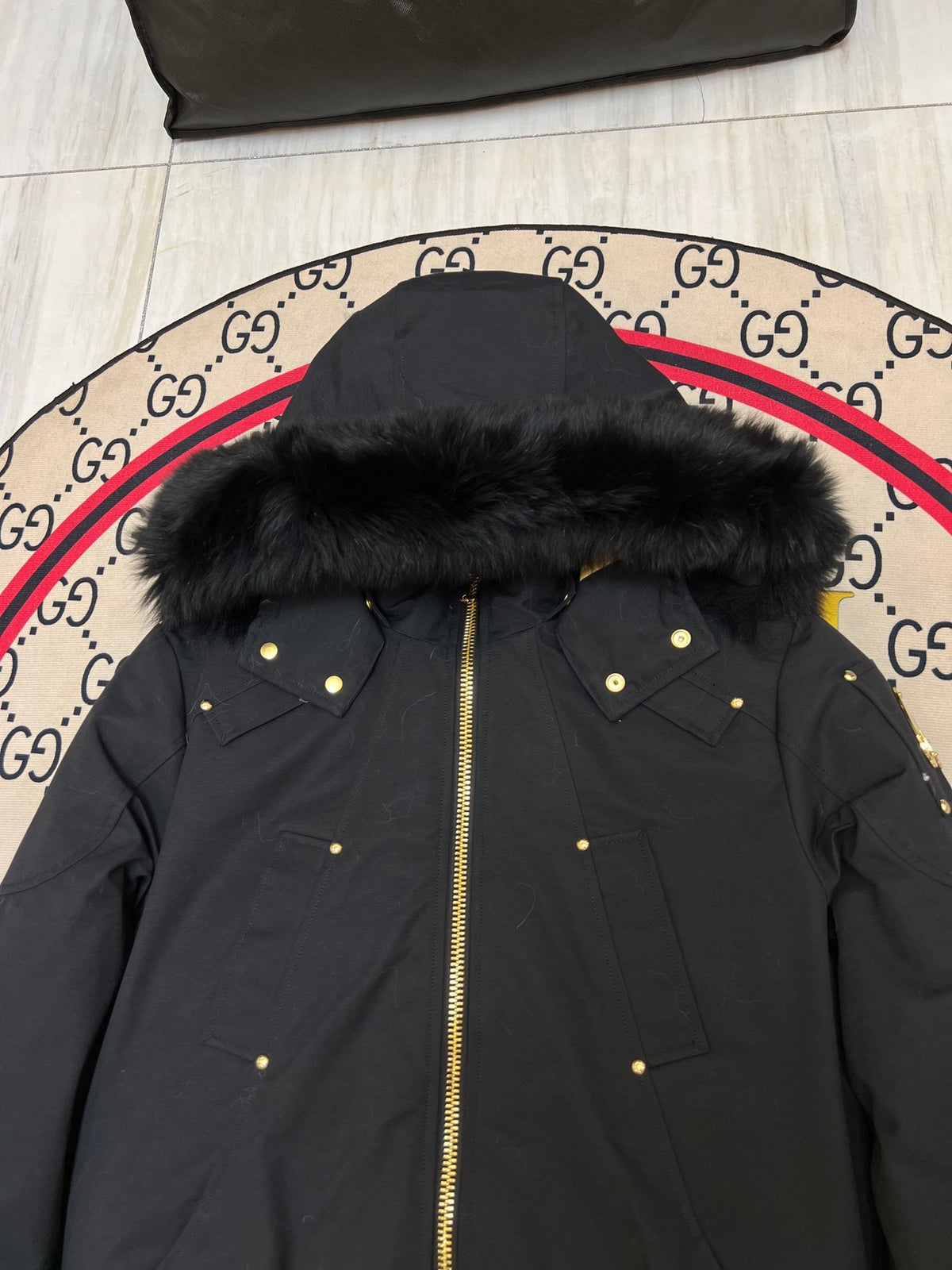 Moose Knuckles Men's Hooded Bomber Jacket with Gold-Tone Hardware