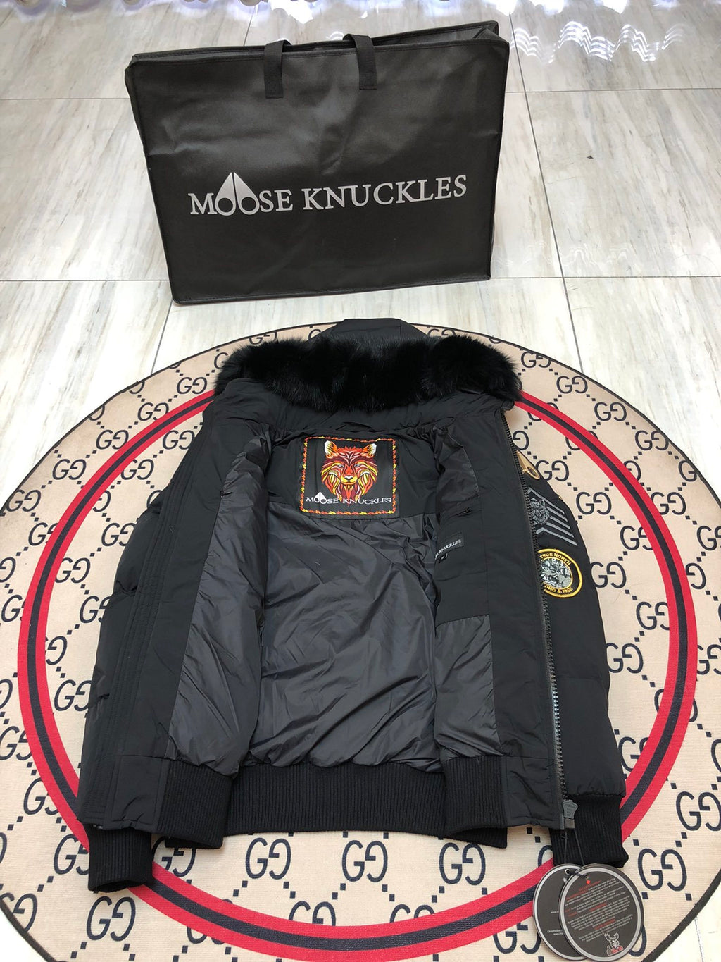 Moose Knuckles Unisex Multi-Patch Hooded Puffer Jacket – Black