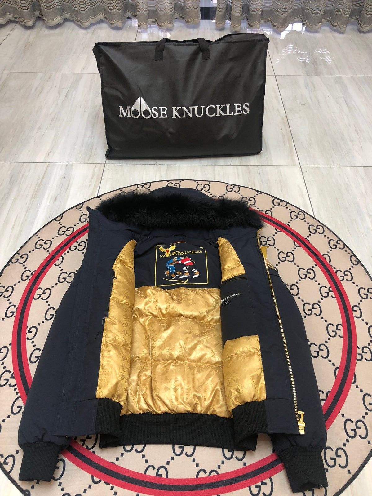 Moose Knuckles Men's Hooded Bomber Jacket with Gold-Tone Hardware