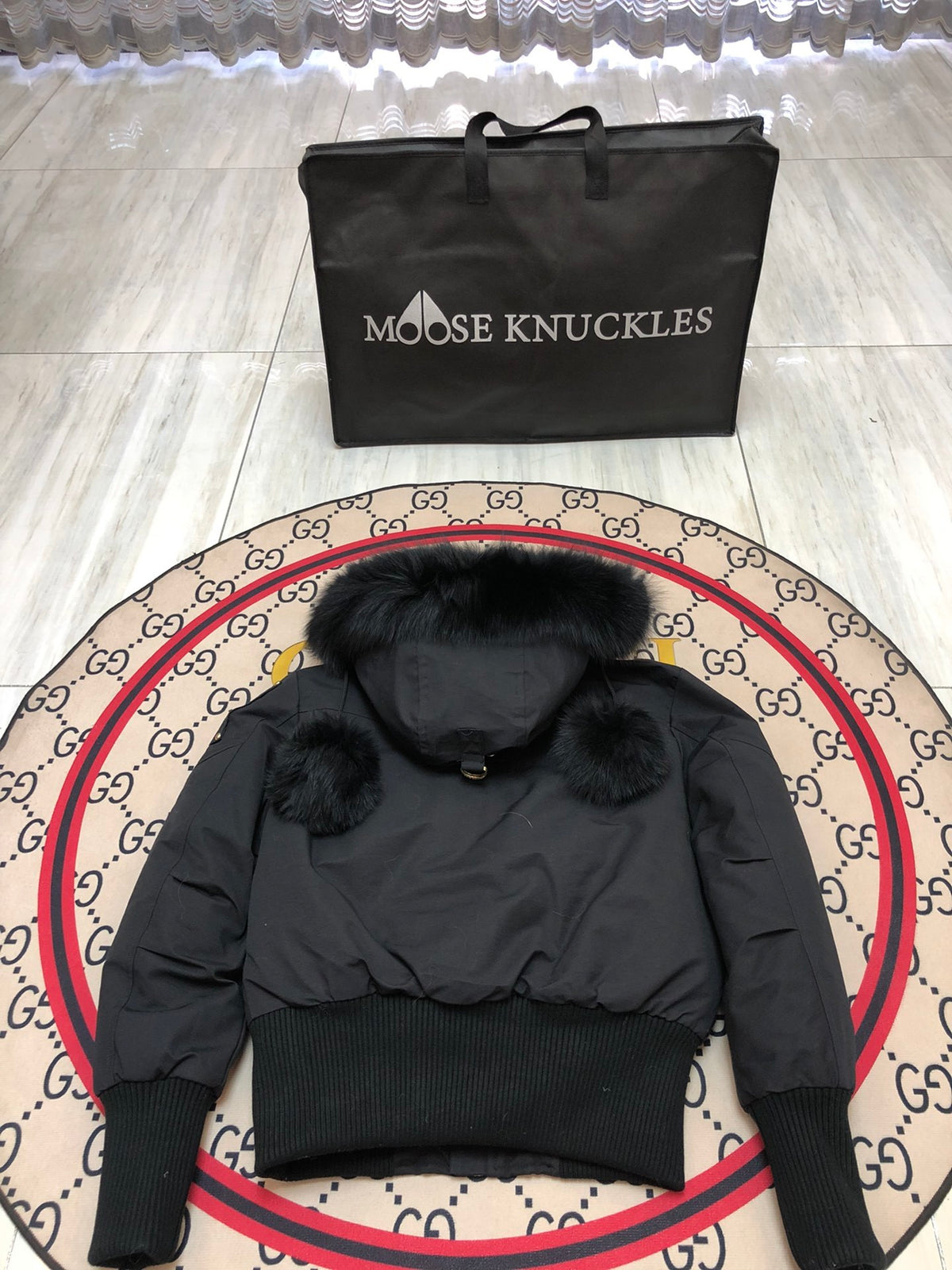 Moose Knuckles Women's Hooded Bomber Jacket with Pom-Pom Detail