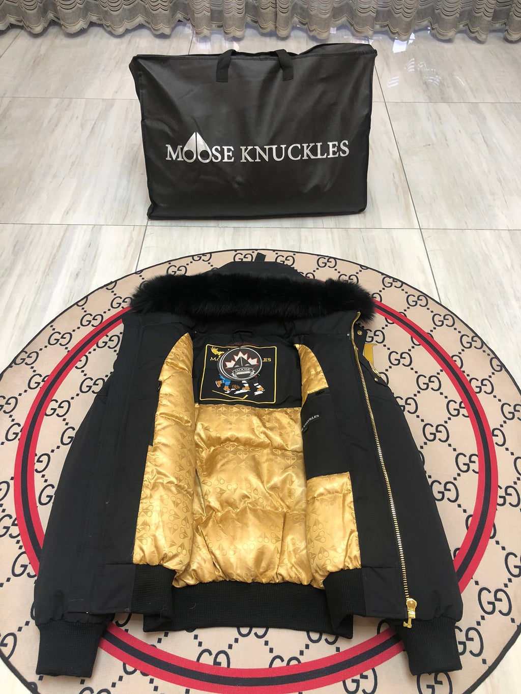 Moose Knuckles Men's Hooded Bomber Jacket with Gold-Tone Hardware