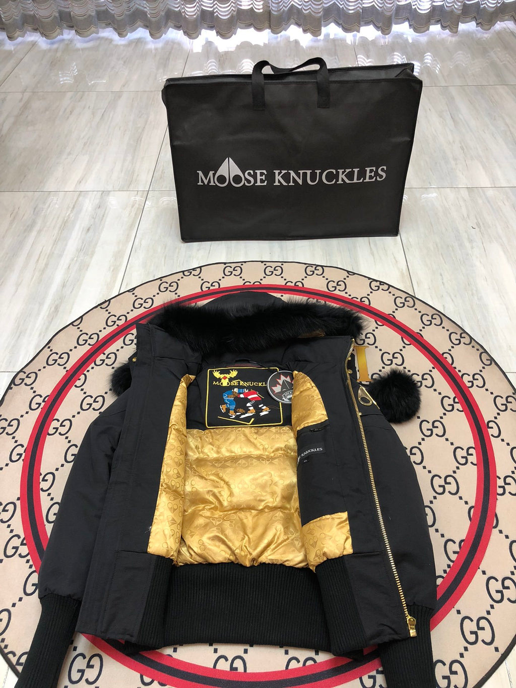 Moose Knuckles Women's Hooded Bomber Jacket with Pom-Pom Detail
