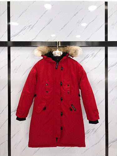Canada Goose Red Longline Hooded Parka with Toggle Details