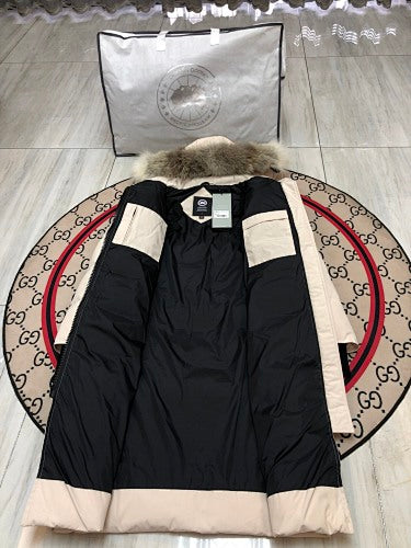 Canada Goose Women's Longline Hooded Puffer Coat with Fur-Look Trim