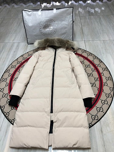 Canada Goose Women's Longline Hooded Puffer Coat with Fur-Look Trim