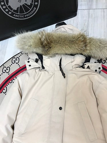 Canada Goose Women's Hooded Parka with Fur-Look Trim - Cream